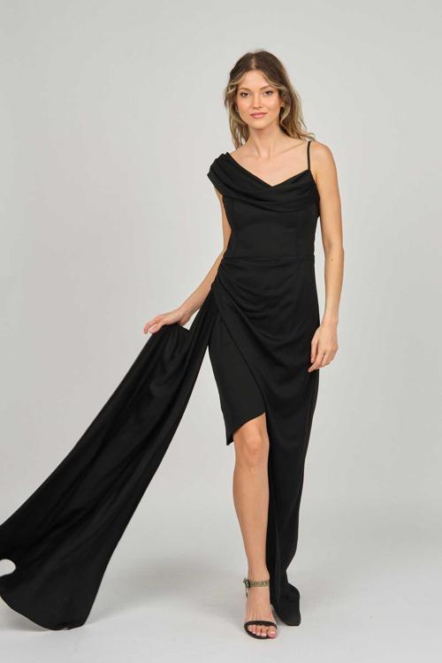 Kadın Tek Omuz Detaylı Abiye Elbise 5924030 Siyah