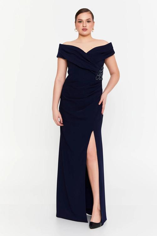 Kadın Derin Yırtmaçlı Uzun Abiye Elbise 5927010 Lacivert