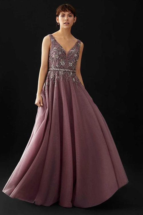 Kadın Taşlı Pul Payetli Abiye Elbise 5946150 Lavanta