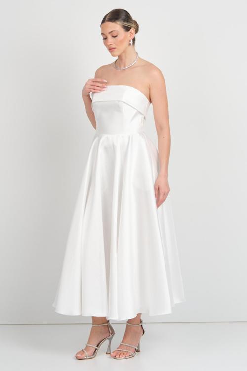 Kadın Straplez Uzun Abiye Elbise 6068 Beyaz