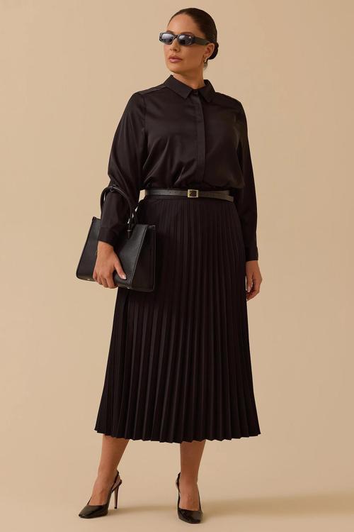 Galaxi Kadın Büyük Beden Esnek Bel Pliseli Basic Etek 4003 Siyah