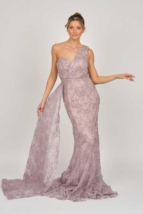 Kadın Tek Omuz Dantel Abiye Elbise 5940576 Lila