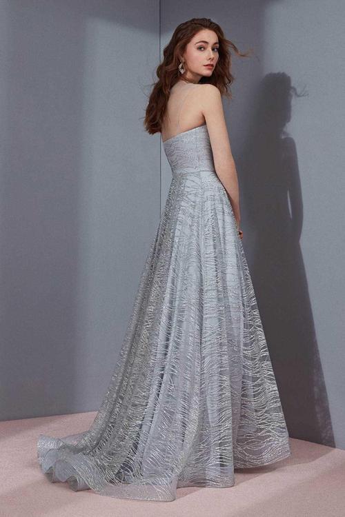 Kadın Dokulu Straplez Abiye Elbise 5946045 Gümüş