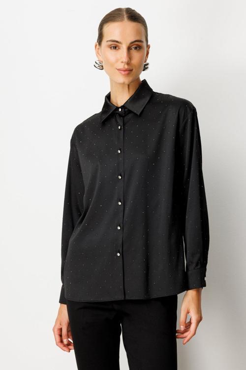 Kadın Taşlı Saten Gömlek 3003 Siyah