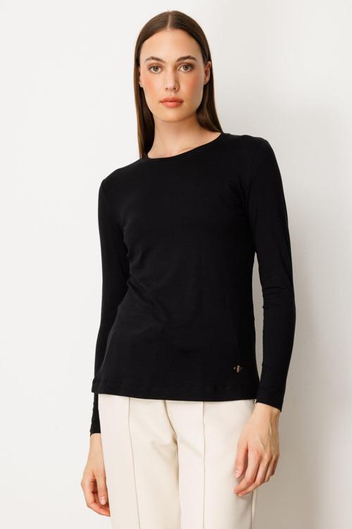 Kadın Metal Aksesuarlı Sıfır Yaka Basic Bluz 61303 Siyah