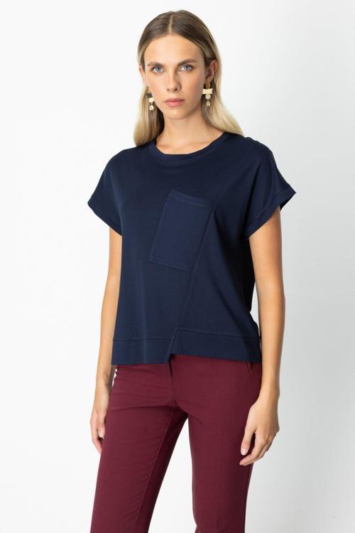 Kadın Önü Verev Sıfır Yaka Bluz 61584 Lacivert