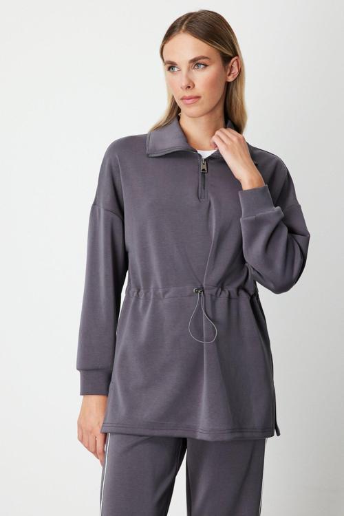 Kadın Yakası Fermuarlı Sweat 66312 Antrasit