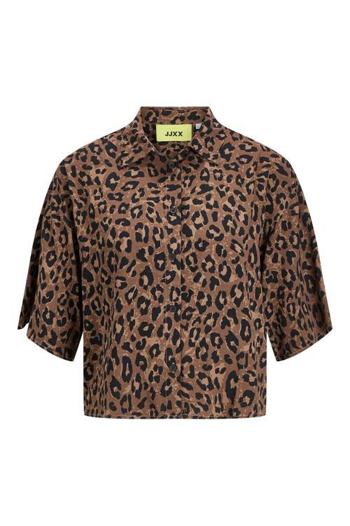 Kadın Jxmıra Rahat Kesim Desenli Kısa Kollu Gömlek 12269567 Kahverengi