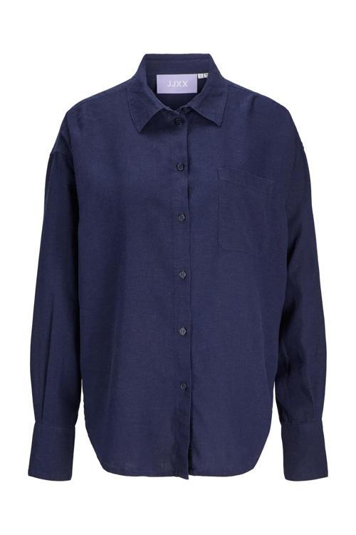 Kadın Jxjamıe Oversize Uzun Kollu Keten Gömlek 12269668 Lacivert