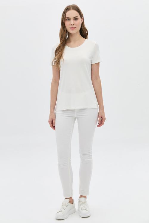 Kadın Kısa Kollu Bisiklet Yaka Bluz 5981 Ekru