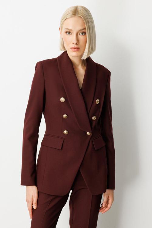 Kadın Kruvaze Yaka Kapak Cepli Ceket 5013 Bordo