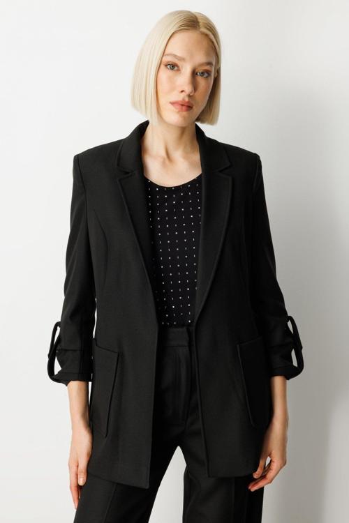 Kadın Kolu Apoletli Torba Cepli Ceket 5057 Siyah