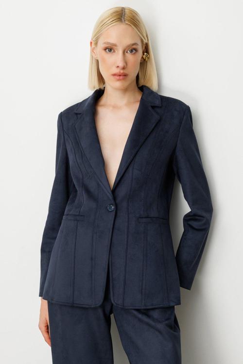 Kadın Torba Cepli Süet Ceket 5061 Lacivert