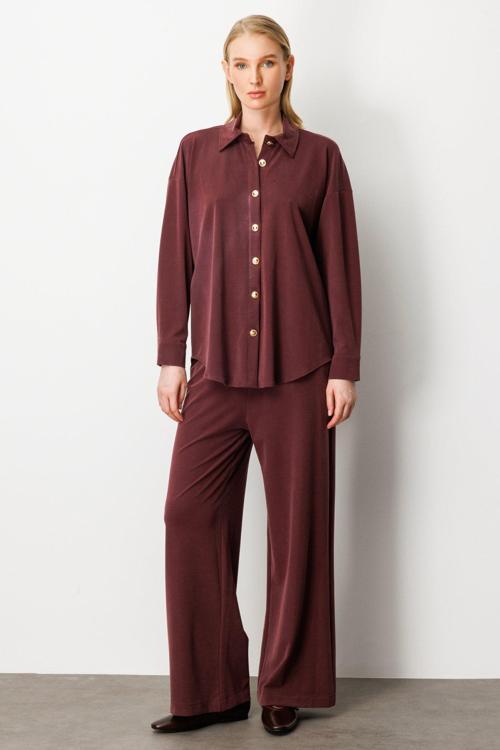 Kadın Beli Lastikli Bol Paça Pantolon 66307 Bordo