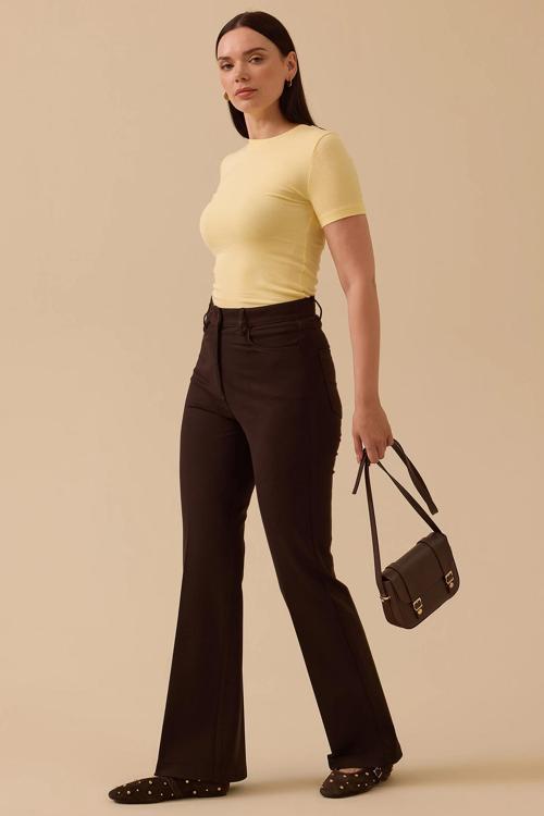 Kadın İspanyol Paça Pantolon 0002 Kahverengi