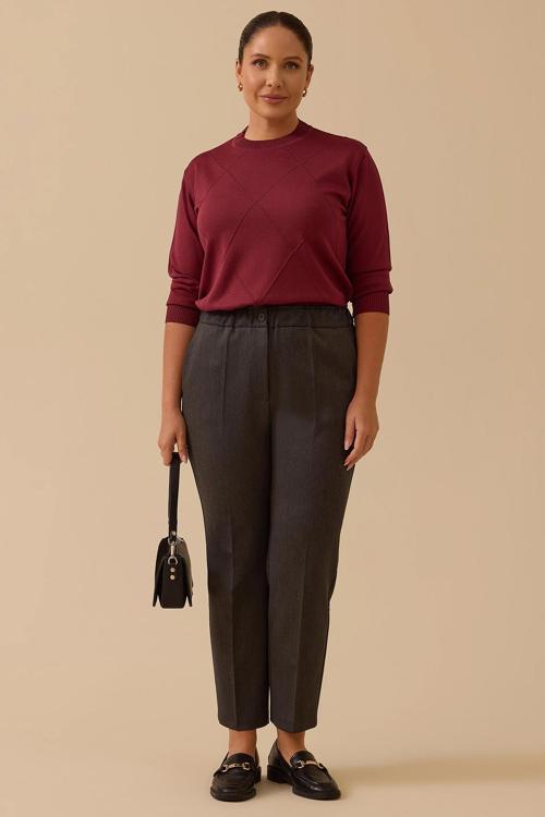 Galaxi Kadın Büyük Beden Tek Düğmeli Düz Paça Pantolon 4001 Gri