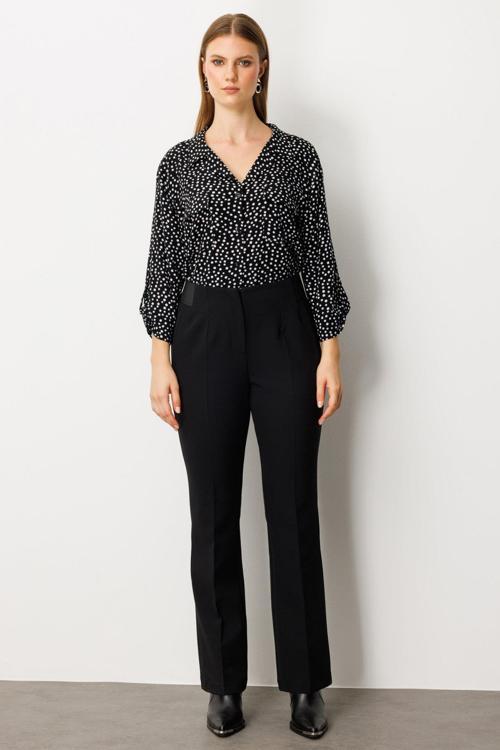 Kadın Büyük Beden Beli Kalın Lastikli İspanyol Paça Pantolon 1107 Siyah