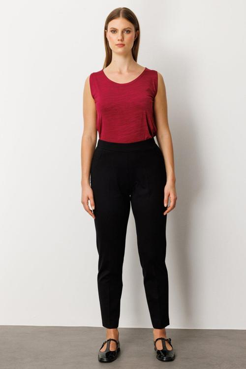 Kadın Büyük Beden Dantel Süslemeli Dar Paça Pantolon 1087 Siyah