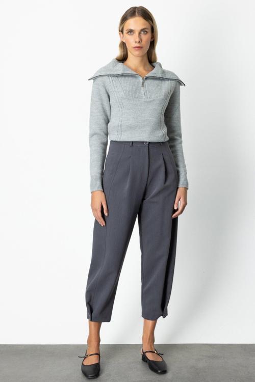 Kadın Paçası Düğmeli Fleto Cepli Pantolon 64137 Antrasit