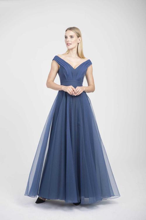 Kadın V Yaka Abiye Elbise 5923038 Indigo