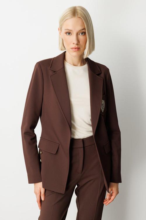 Kadın Cebi Armalı Süs Düğmeli Ceket 5033 Kahverengi