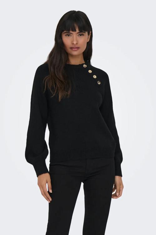 Kadın Onlemma Omuzdan Düğme Kapamalı Örme Kazak 15302253 Siyah