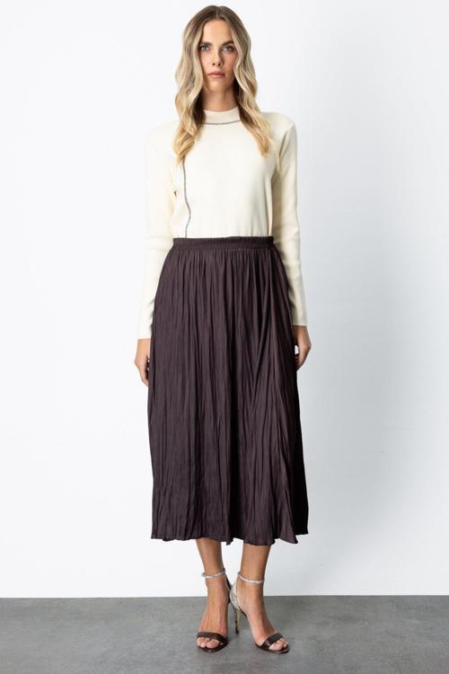 Kadın Kırışık Görünümlü Midi Etek 64209 Kahverengi