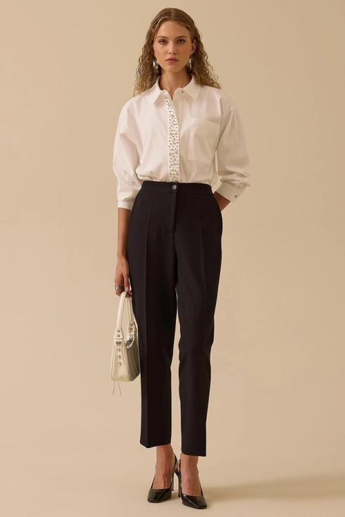 Kadın Beli Lastikli Bilek Boy Pantolon 0015 Siyah