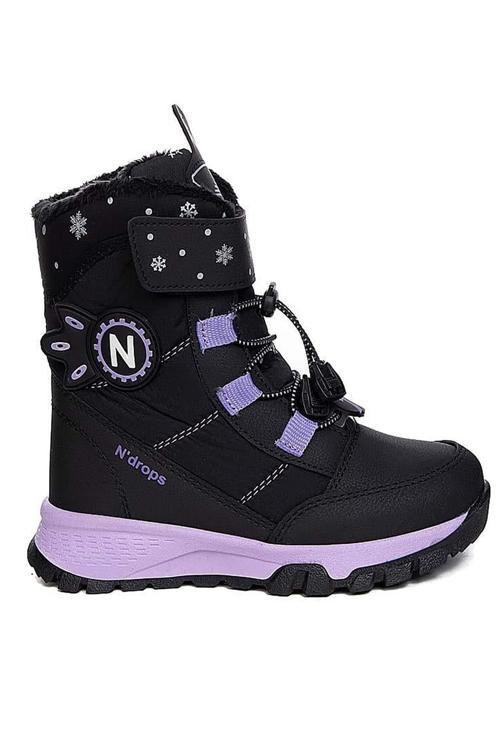 Nds Cırtlı Siyah Lila Kız Çocuk Kar Botu Ayakkabı