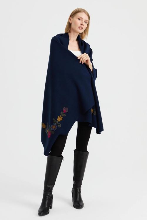 Kadın Köşeleri Nakış İşlemeli Şal 23022 Lacivert