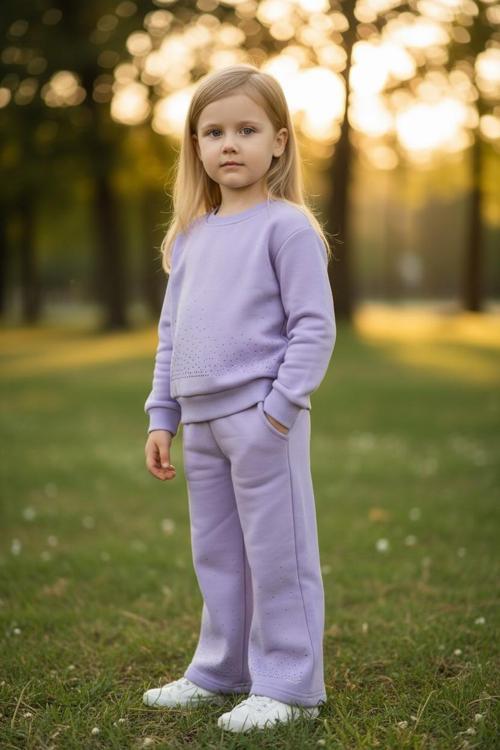 Taşlı Kışlık Kız Çocuk İspanyol Paça Takım