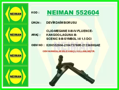 DEVİRDAİM BORUSU CLIO-MEGANE 2-3-4-FLUENCE-KANGOO-LAGUNA 3-SCENIC 2-3-SYMBOL I-2 1.5 DCI