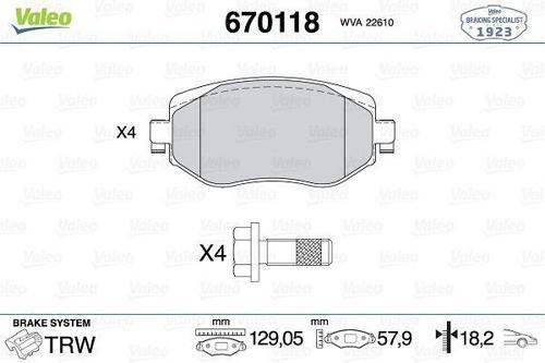 ÖN FREN BALATASI RENAULT MEGANE 4 2015 TÜM MOTOR TİPLERİ G:129MM Y:58.4 MM K:18MM 410603407R WVA22610 410605929R