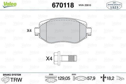 ÖN FREN BALATASI RENAULT MEGANE 4 2015 TÜM MOTOR TİPLERİ G:129MM Y:58.4 MM K:18MM FTE KIRMIZI KUTU 410603407R WVA22610 410605929R