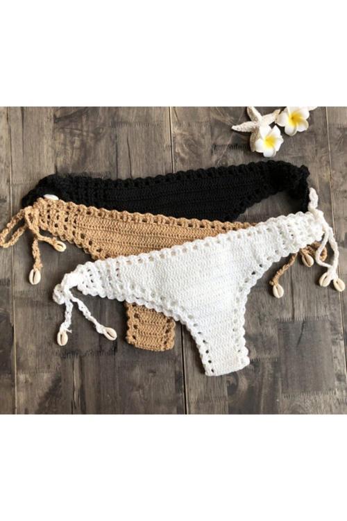 Kadın Beyaz Tığ Örgü Bikini Altı