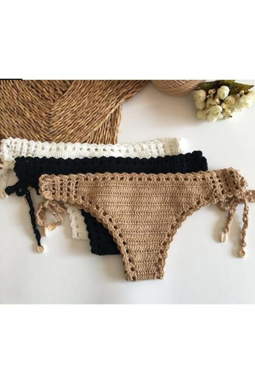 Kadın Siyah Tığ Örgü Bikini Altı