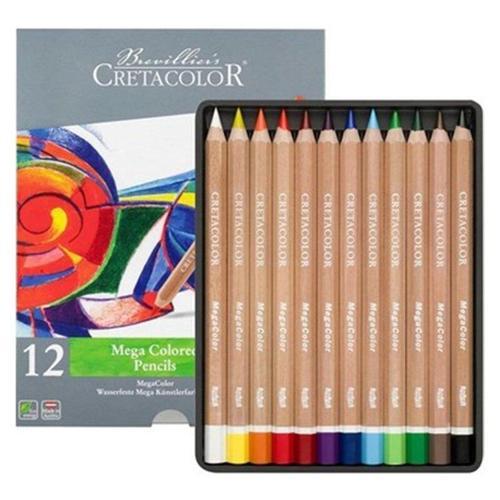 Megacolor Jumbo Kalın Kuru Boya Kalemi Seti 12 Renk Metal Kutu