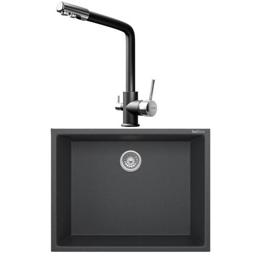 K012 Siyah Mutfak Evyesi + Abant Siyah Arıtmalı Mutfak bataryası