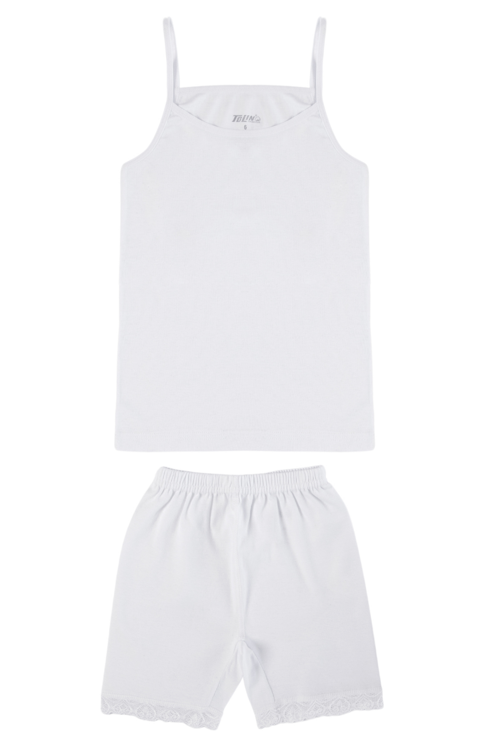 %100 Pamuk Kız Çocuk Dantelli Şortlu Atlet Takım 8424