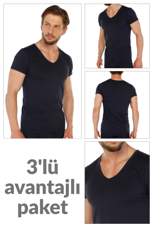 3 lü Paket %100 Pamuk Erkek Süprem V Yaka Fanila 317