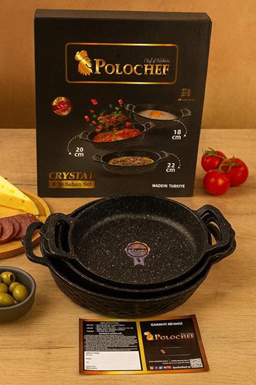 POLOCHEF Crystal Granit Döküm 3’lü Sahan Seti –18/20/22 cm, Fırına Girebilir, Yapışmaz,5 Yıl Garanti