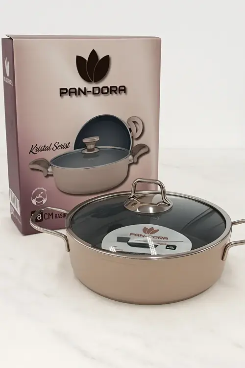 Pan-Dora 28 cm Kristal Döküm Basık Pilav Tenceresi – Yapışmaz, 1.Kalite-Yanmaz