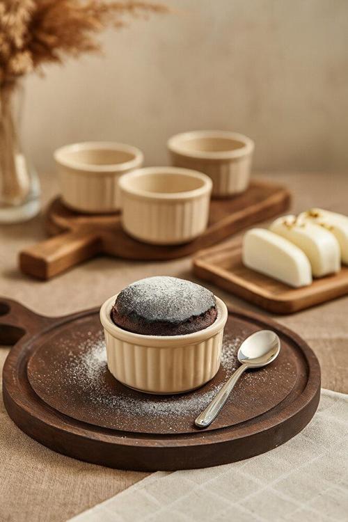 6'lı Krem Büyük Boy Sufle Ve Kek Kabı Seti | Fırında Kullanıma Uygun