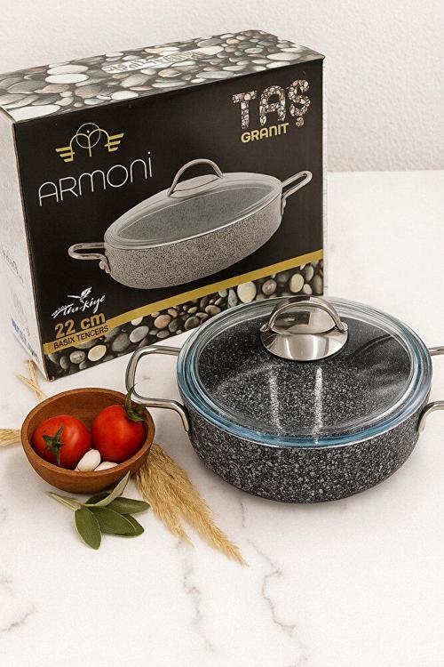 Taş Granit 22 CM Basık Pilav Tenceresi – Yanmaz Yapışmaz, Döküm Granit - Kaliteli Ürün
