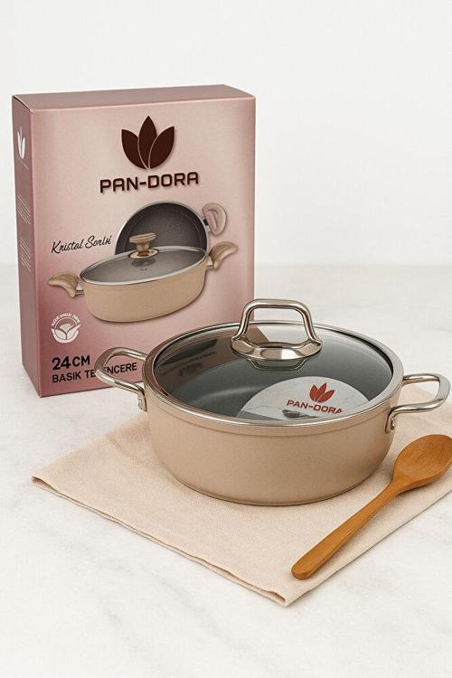 Pan-Dora 24 cm Kristal Döküm Basık Pilav Tenceresi – Yapışmaz, 1.Kalite-Yanmaz