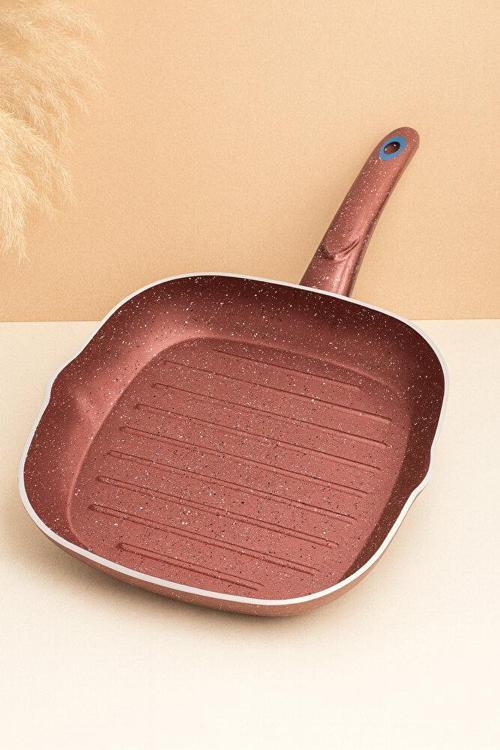 28 cm Granit Döküm Kare Izgara Tava – Yapışmaz Yüzey, İçi Mühürleme Izgaralı