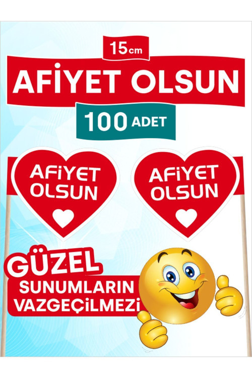 15 Cm, 100 Adet - Afiyet Olsun Özel Kalp Model