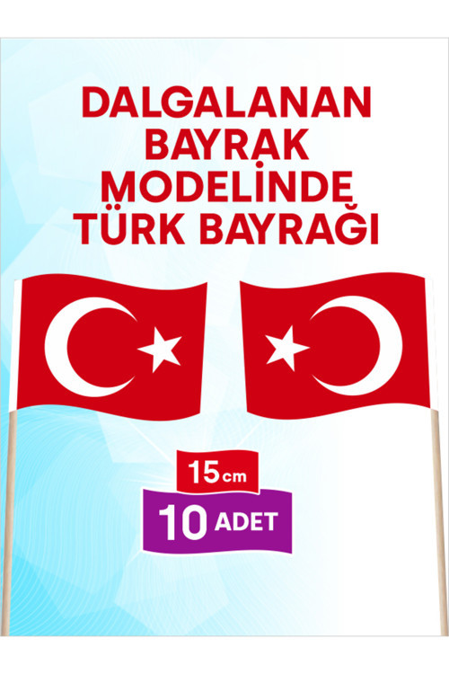 15 Cm, 50 Adet - Türk Bayrağı