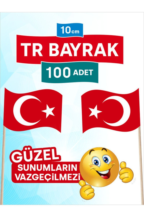 10 Cm, 100 Adet - Türk Bayrağı