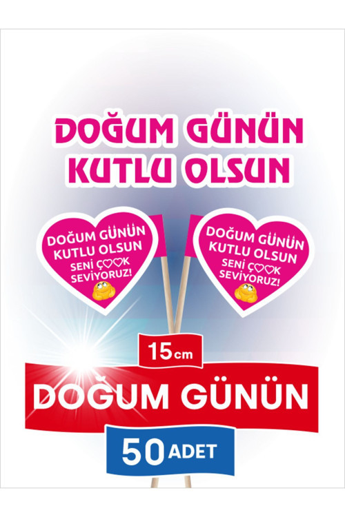 15 Cm, 50 Adet Fuşya Kalp Şeklinde Doğum Günün Kutlu Olsun Seni Çok Seviyoruz